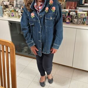 Bill Blass  denim jacket with embroidered roses